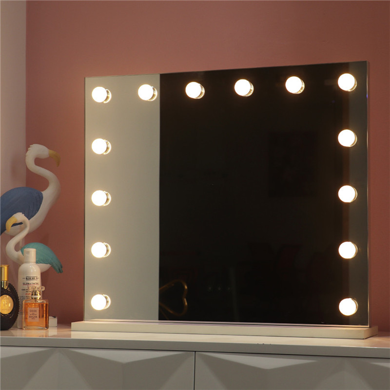 White Large Desktop Hollywood Mirror z 14PCS Lighted Bulbs Makijaż Wanity Dressing